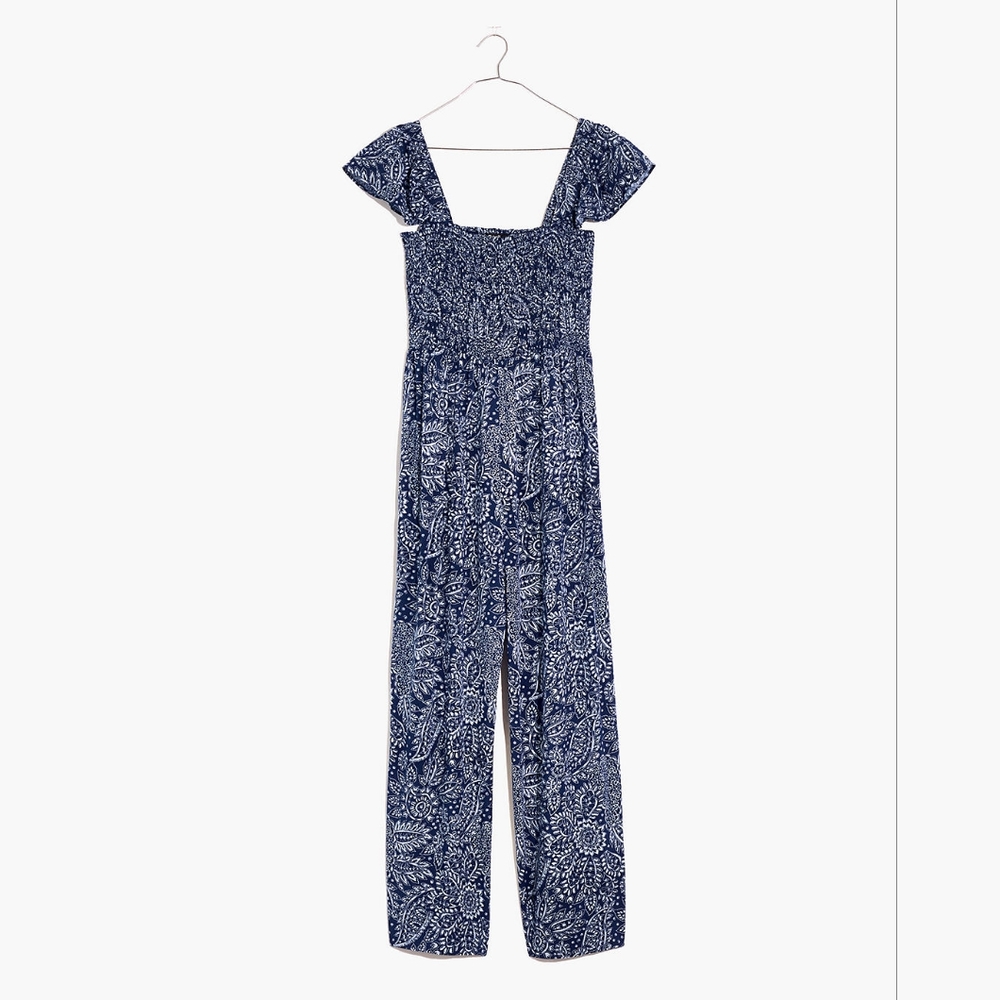Lucie Smocked Wide-Leg Jumpsuit in Paisley Garden Size 2